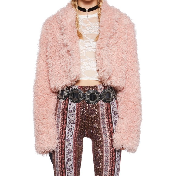 Dolls Kill light pink faux fur crop Jacket - Picture 6 of 8